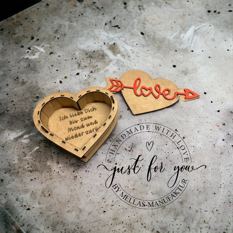 Herz-Holzbox mit Liebesspruch zum Valentinstag - Mellas Webshop