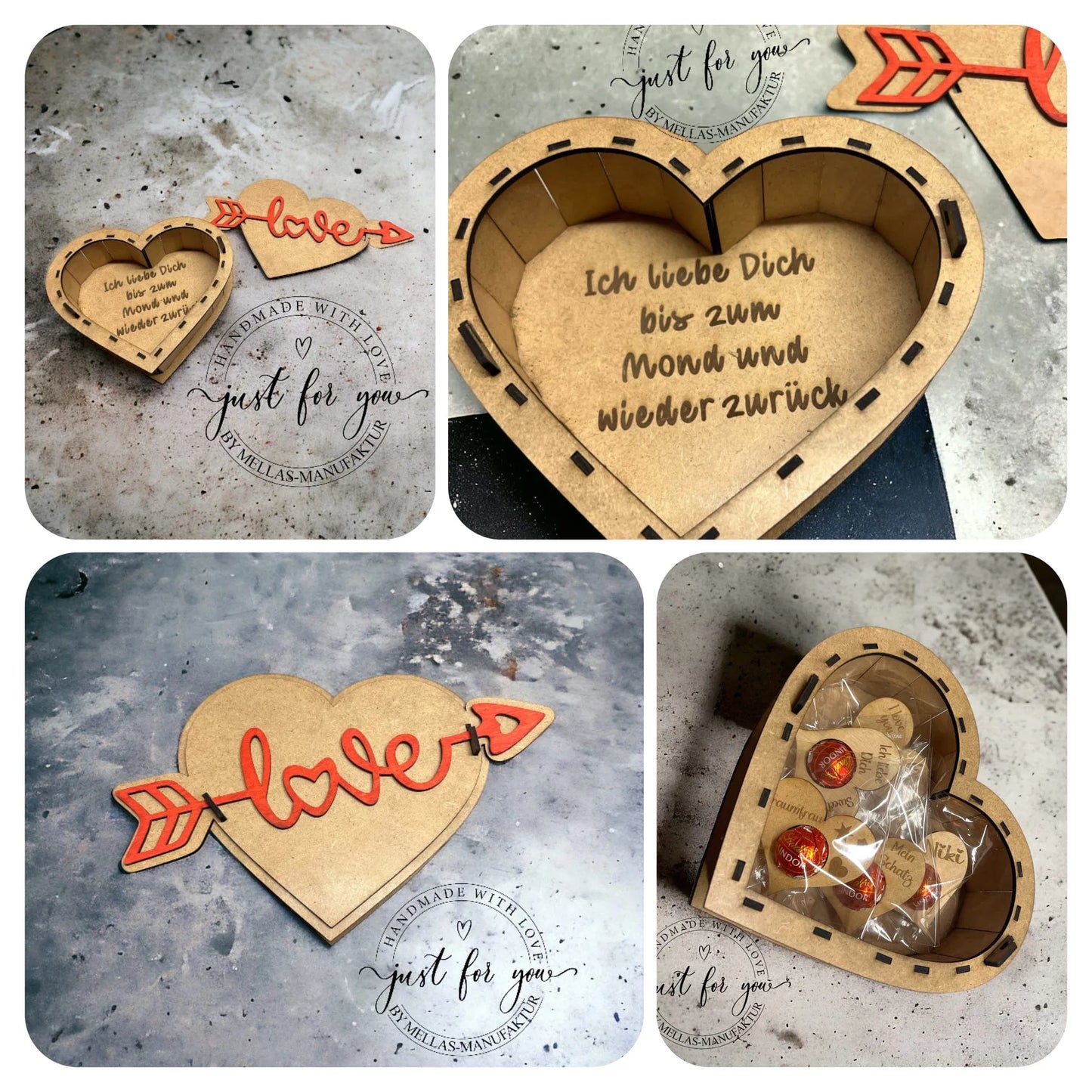 Herz-Holzbox mit Liebesspruch zum Valentinstag - Mellas Webshop