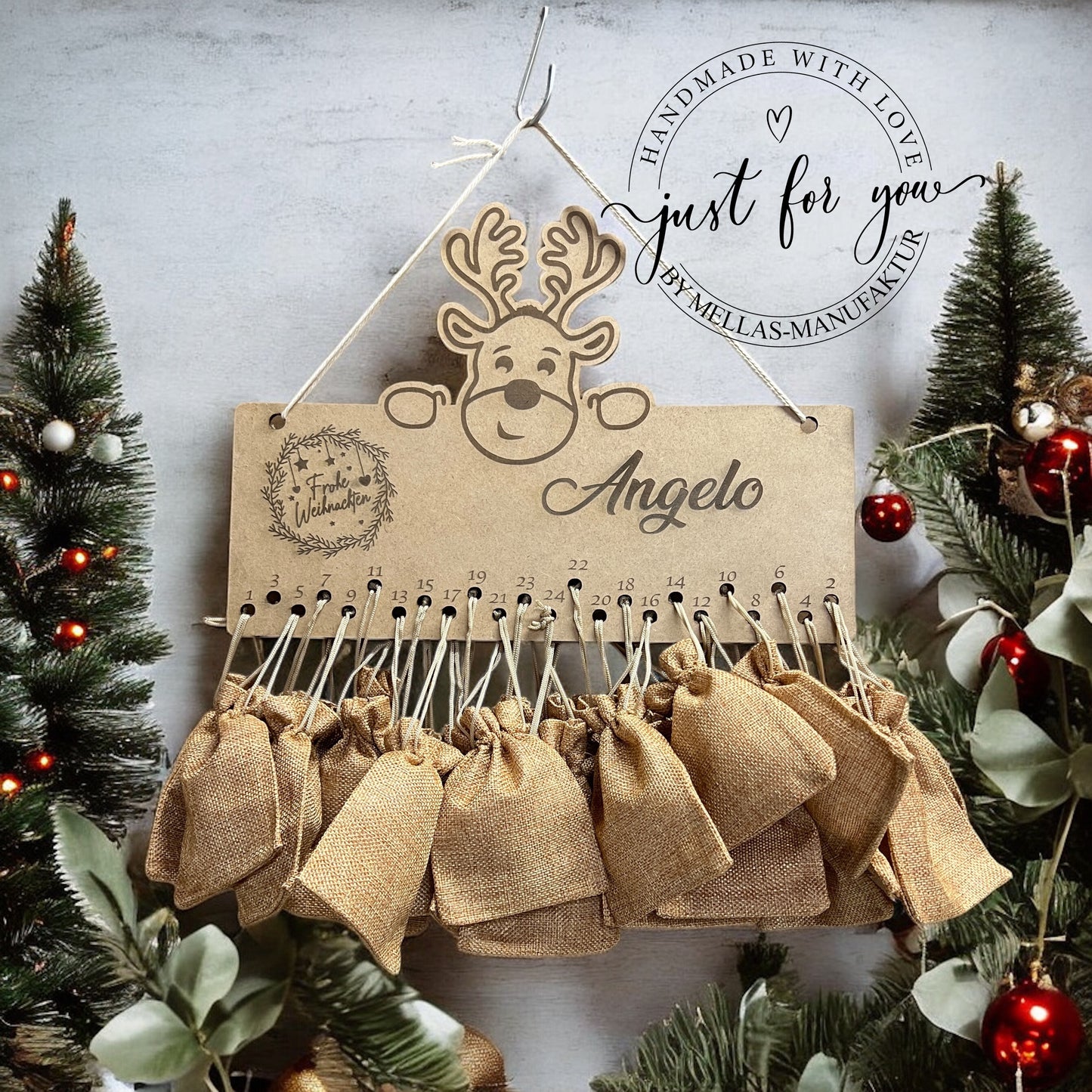 Adventskalender aus Holz zum selbst befüllen mit Wunschtext / Name - Mellas Webshop