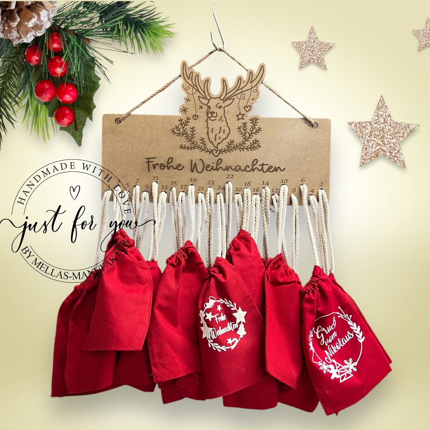 Adventskalender aus Holz zum selbst befüllen. - Mellas Webshop