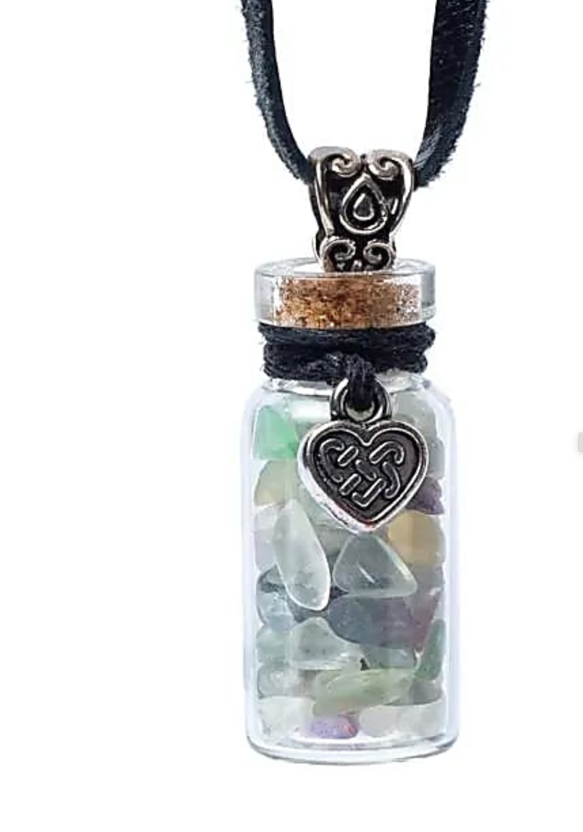 Glasfläschchen mit Kordel Fluorit und keltischem Herz - Mellas Webshop
