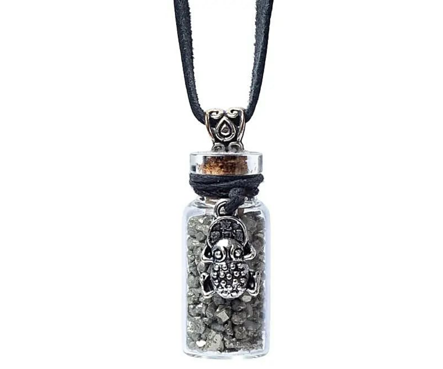 Glasfläschchen mit Kordel und Pyrit Feng Shui Frosch - Mellas Webshop