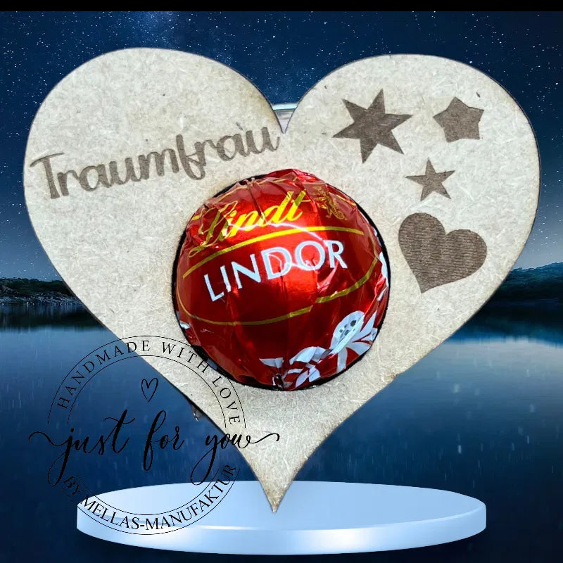 4 Stück Herz aus Holz mit Lindkugel * Ich liebe dich* - Mellas Webshop