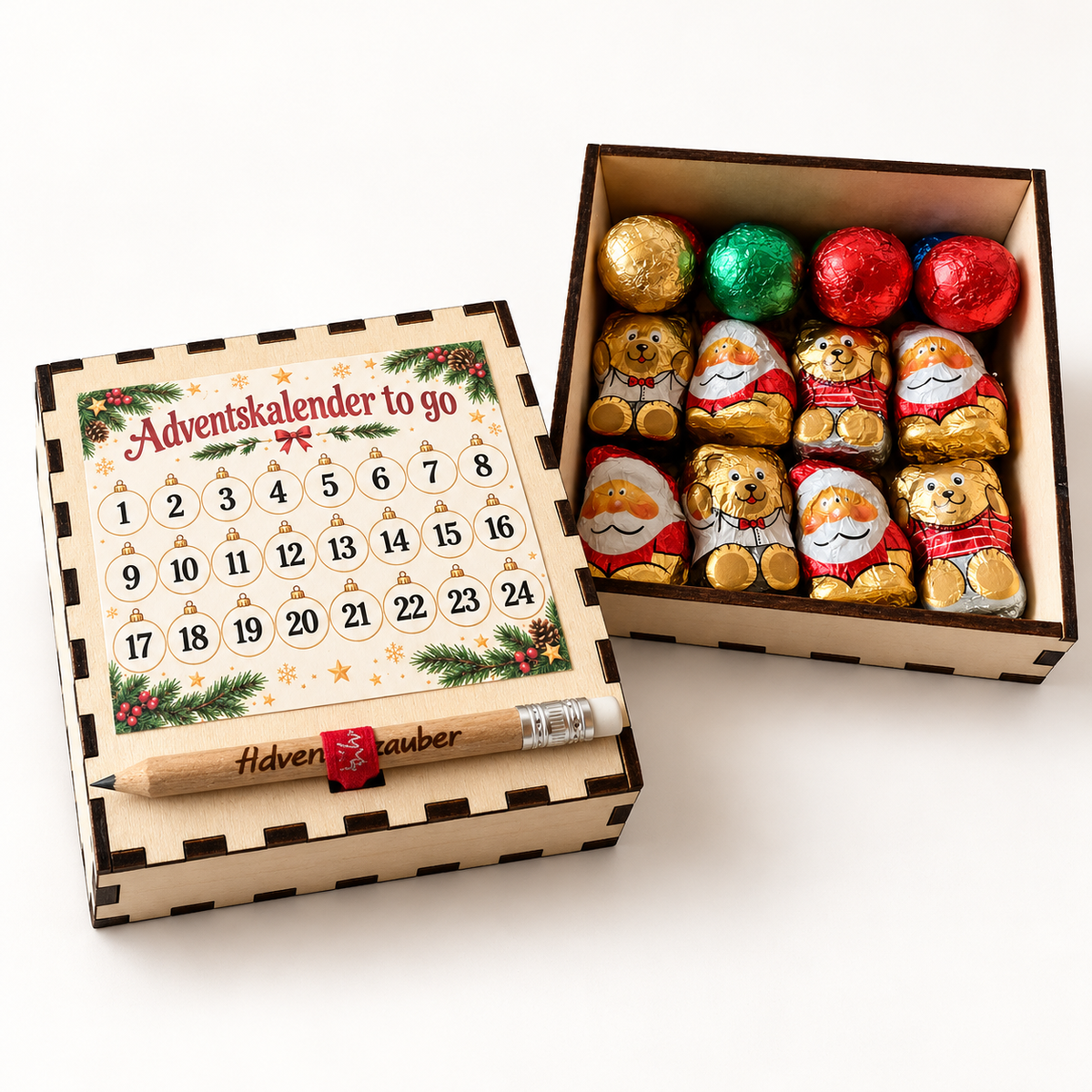 Adventskalender to go – Holzbox mit Bleistift
