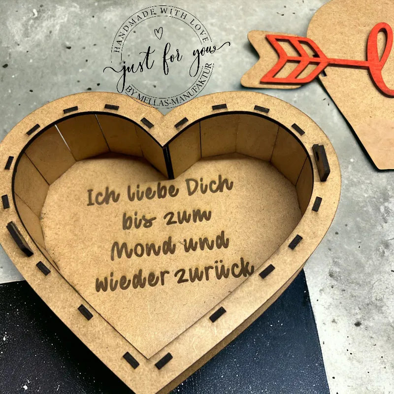 Herz-Holzbox mit Liebesspruch zum Valentinstag - Mellas Webshop