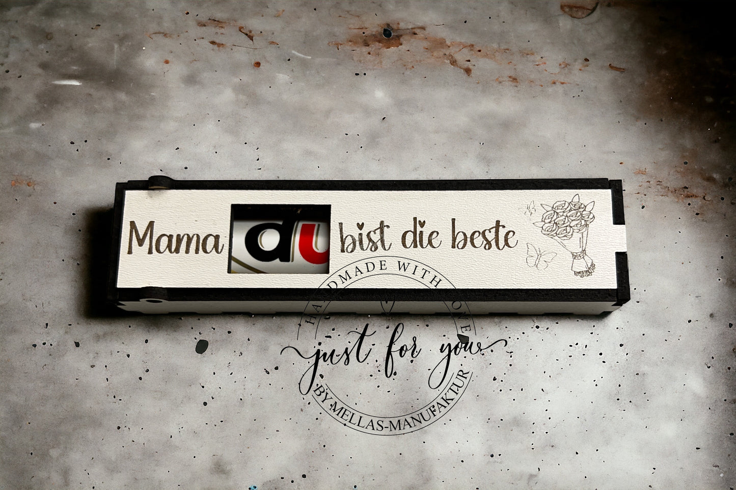 Schokoriegel Holzbox zum Muttertag - Mellas Webshop