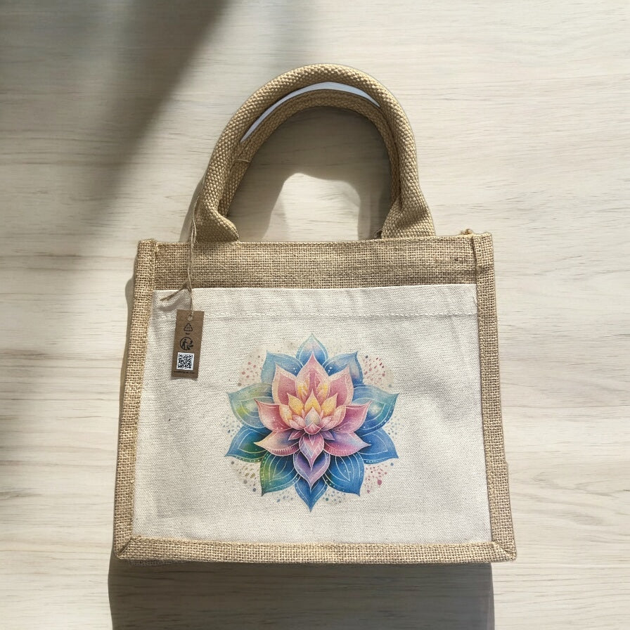 Jutetasche klein mit Baumwoll-Vordertasche - Mellas Webshop