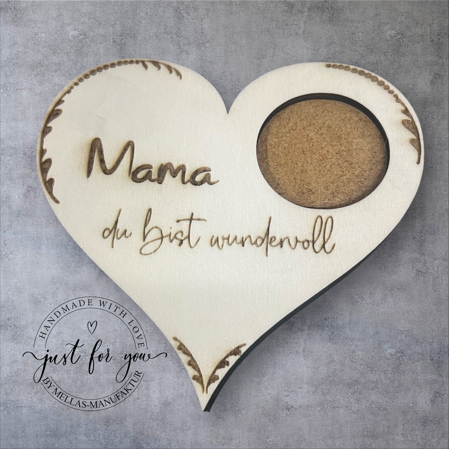 Muttertagsherz aus Holz – mit Teelicht und Gravur - Mellas Webshop