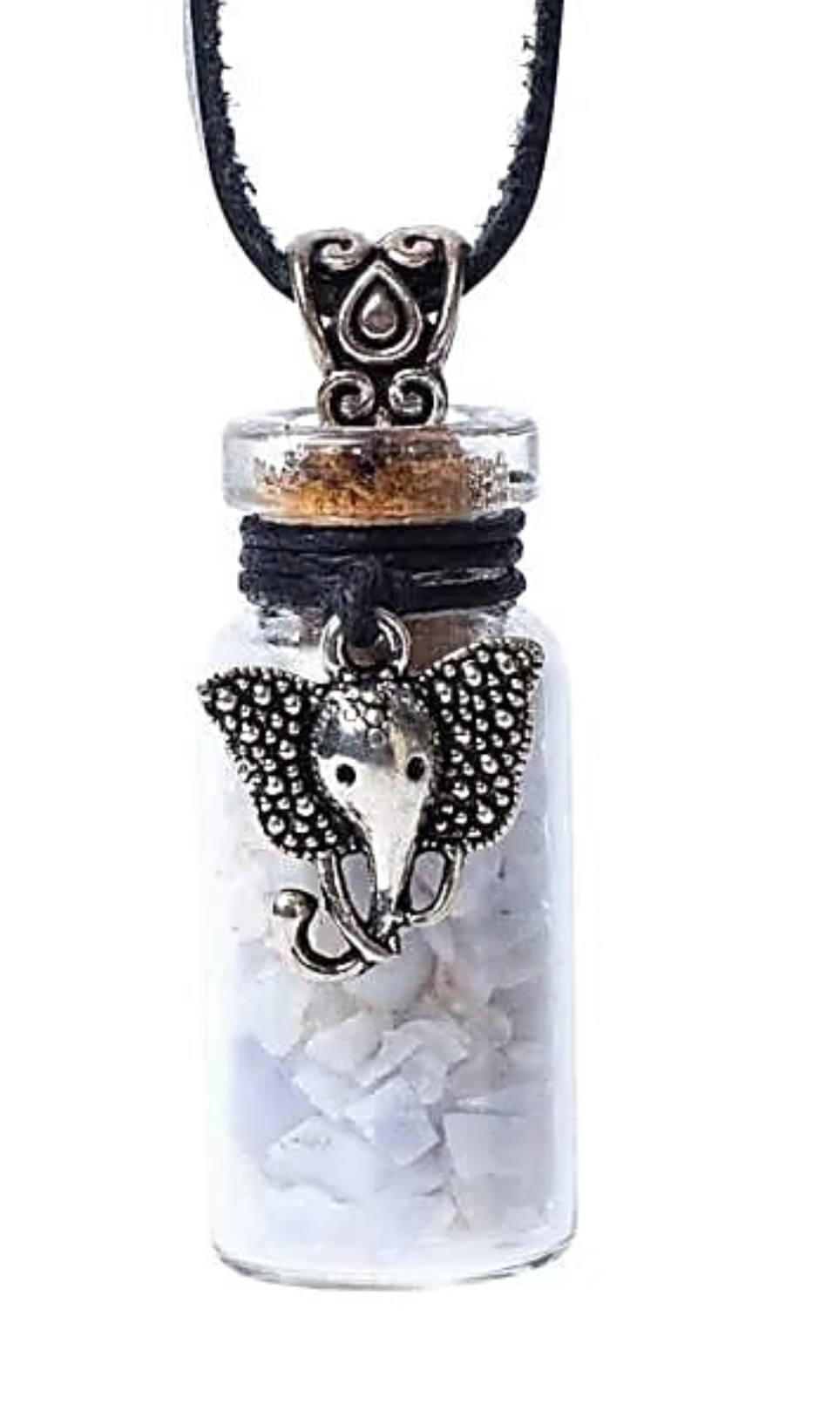 Glasfläschchen mit Kordel mit blauem Spitzenachat und Ganesha - Mellas Webshop