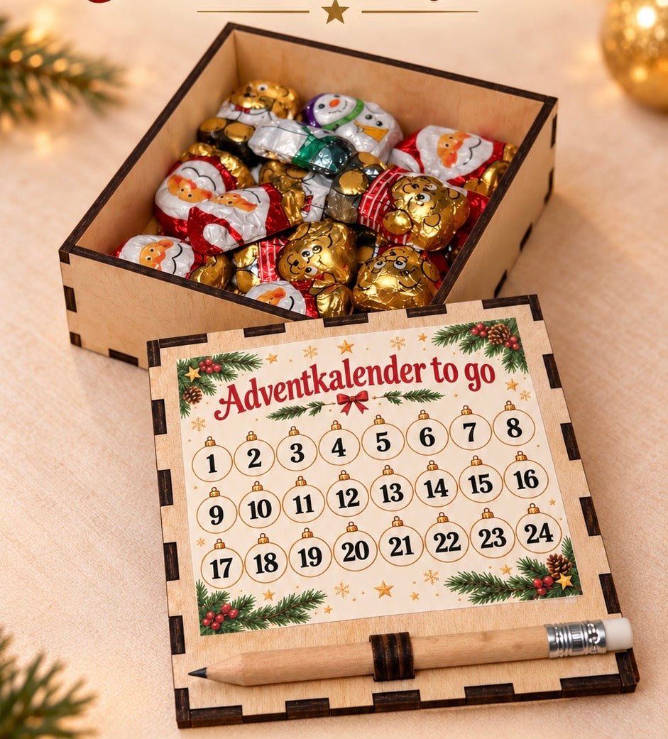 Adventskalender to go – Holzbox mit Bleistift