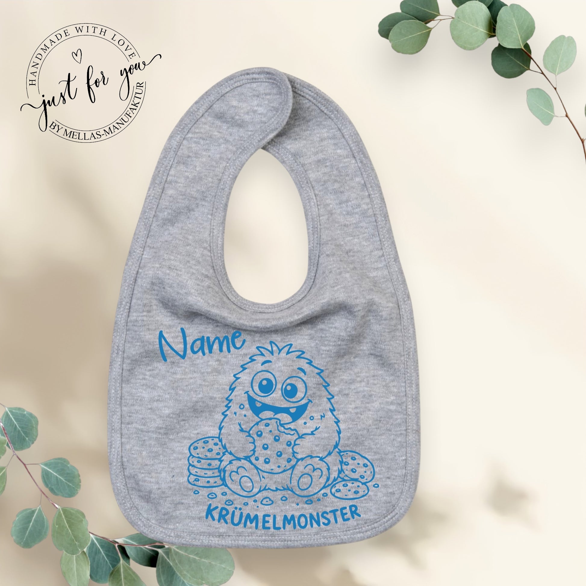 Babylatz Krümelmonster mit Name - Mellas Webshop