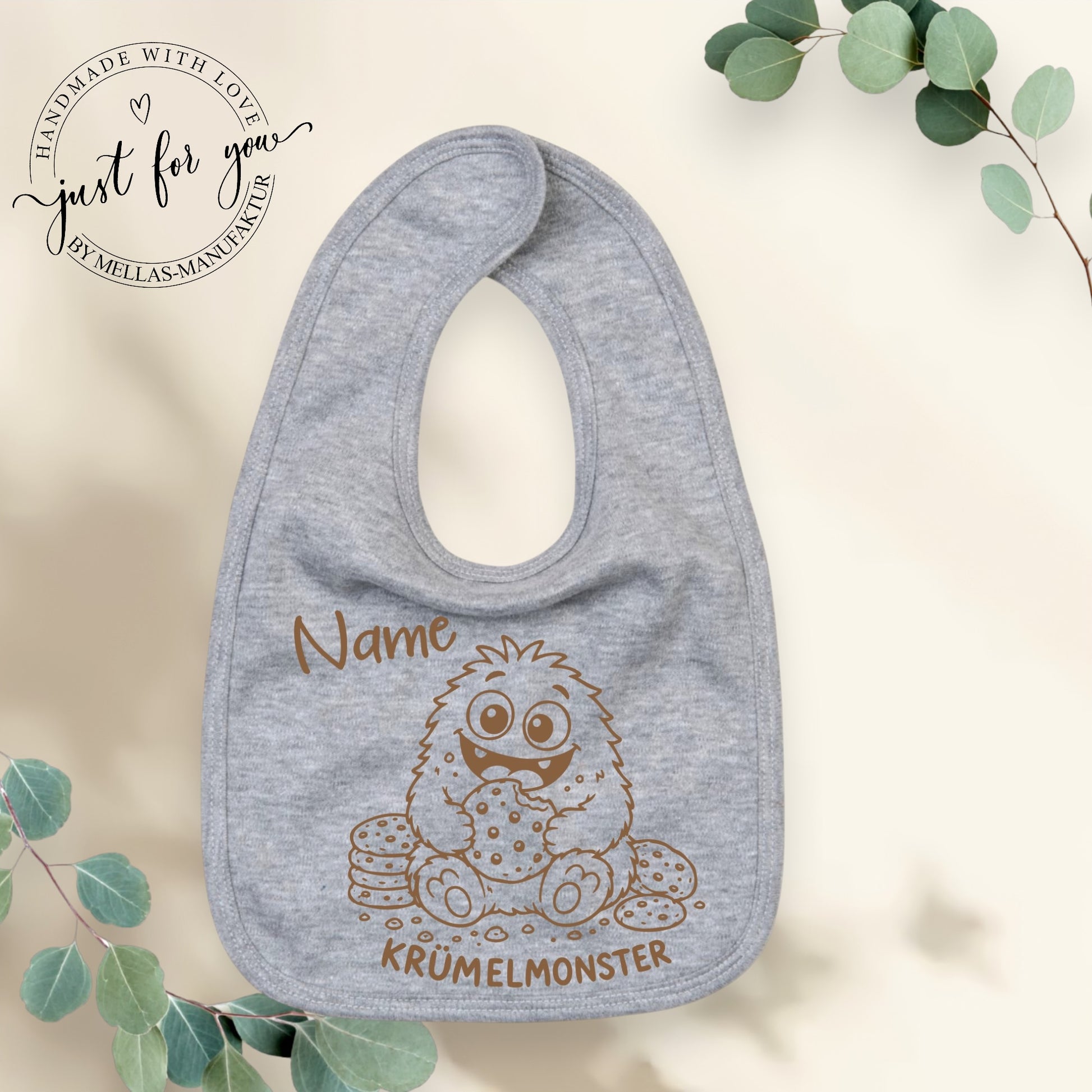 Babylatz Krümelmonster mit Name - Mellas Webshop