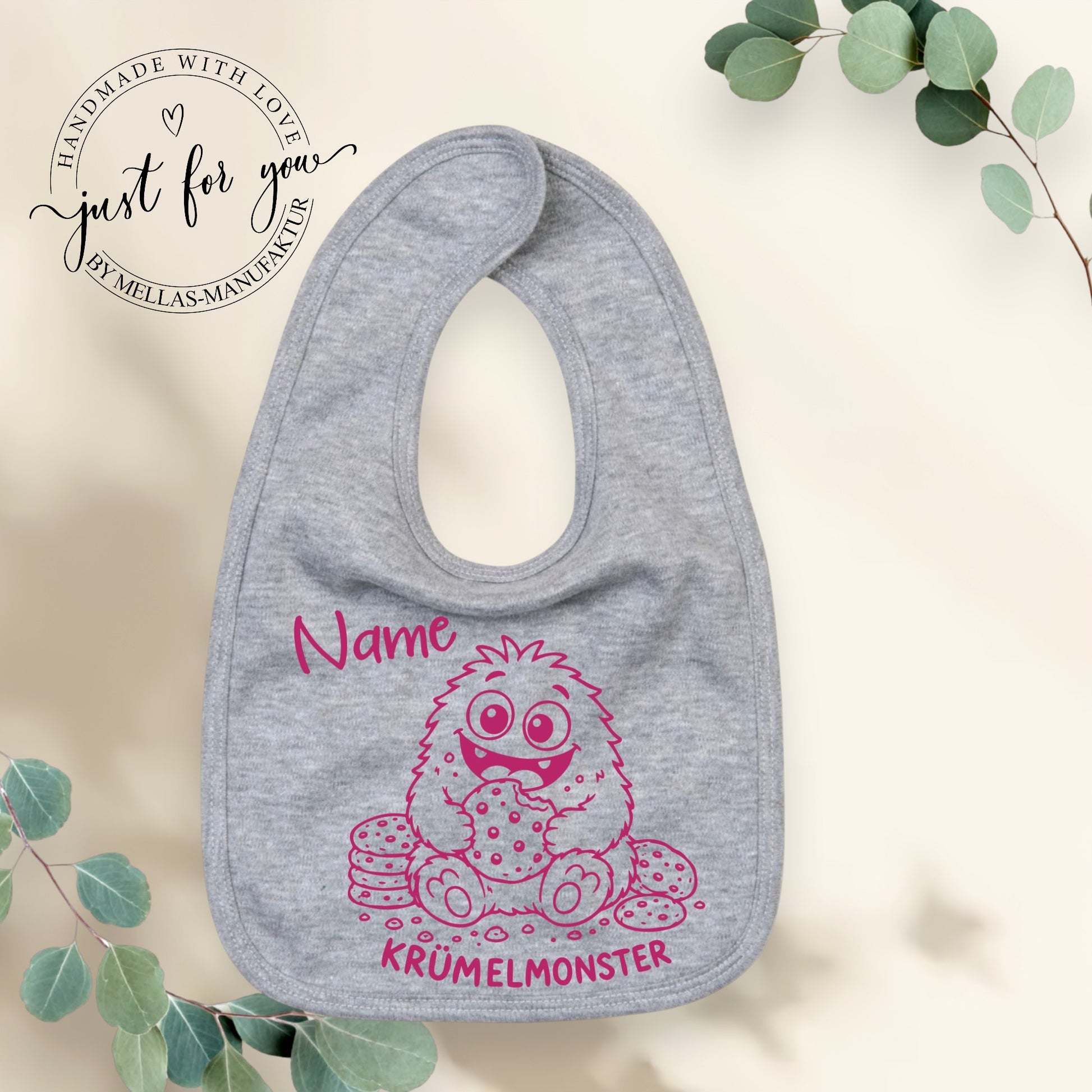 Babylatz Krümelmonster mit Name - Mellas Webshop