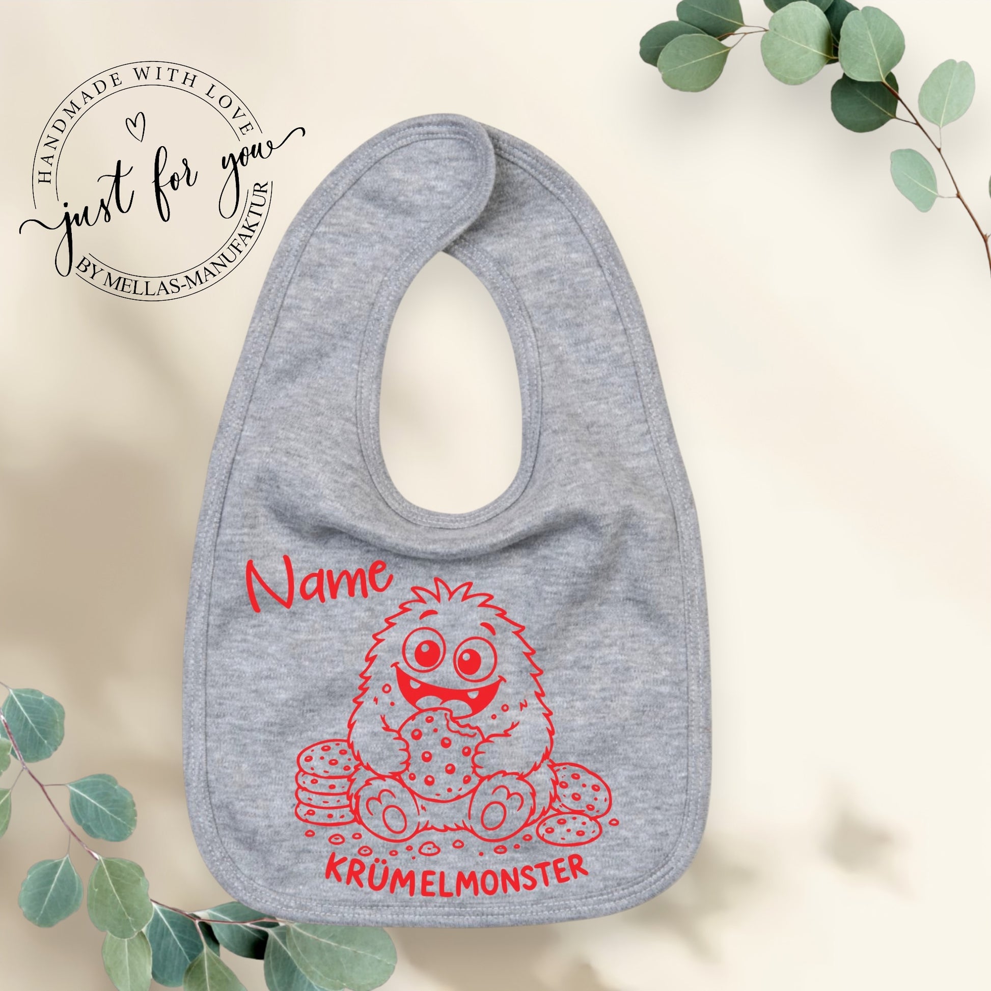 Babylatz Krümelmonster mit Name - Mellas Webshop