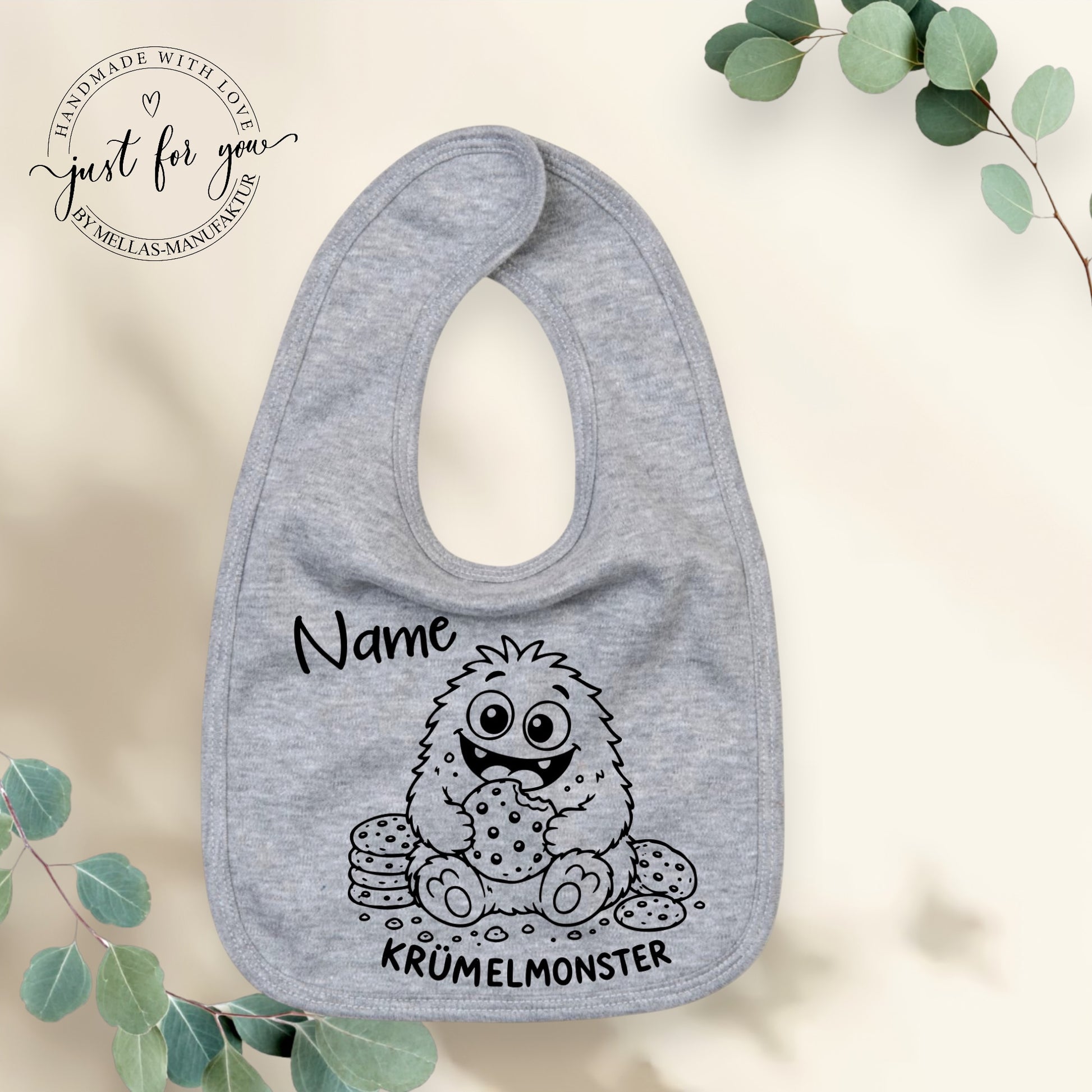 Babylatz Krümelmonster mit Name - Mellas Webshop