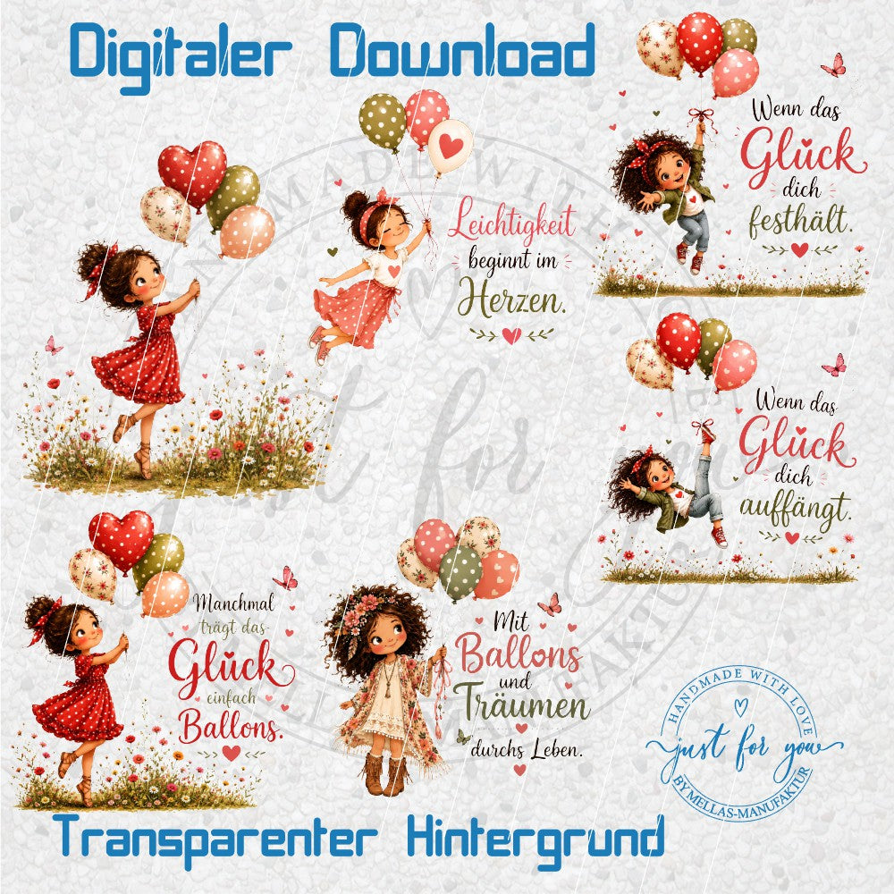 Ballon Mädchen PNG Bundle | Boho Glücksmomente