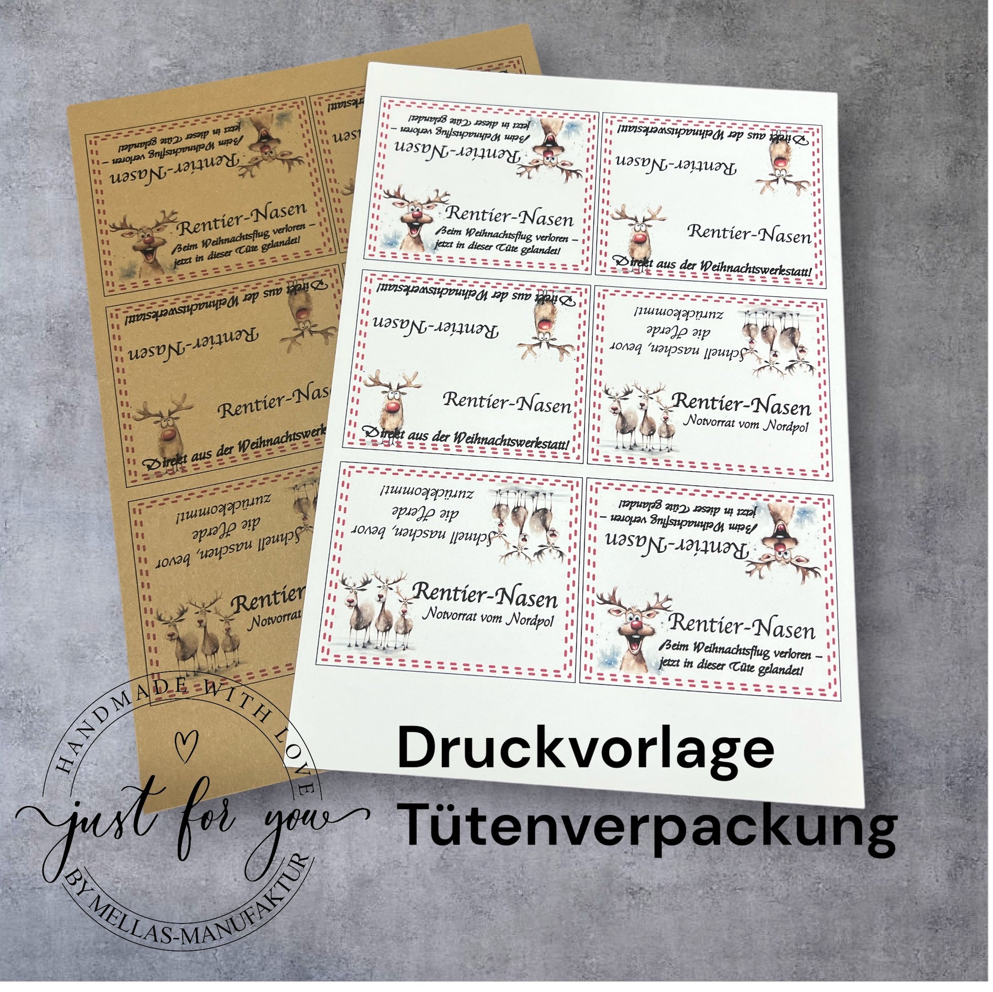 Druckvorlage Rentier-Nasen – Weihnachtsverpackung zum Ausdrucken - Mellas Webshop