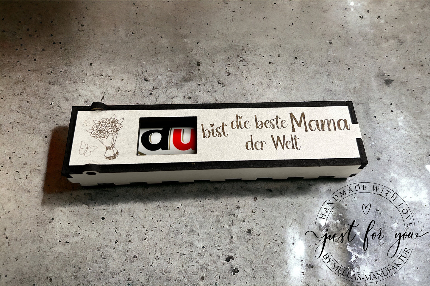 Schokoriegel Holzbox zum Muttertag - Mellas Webshop
