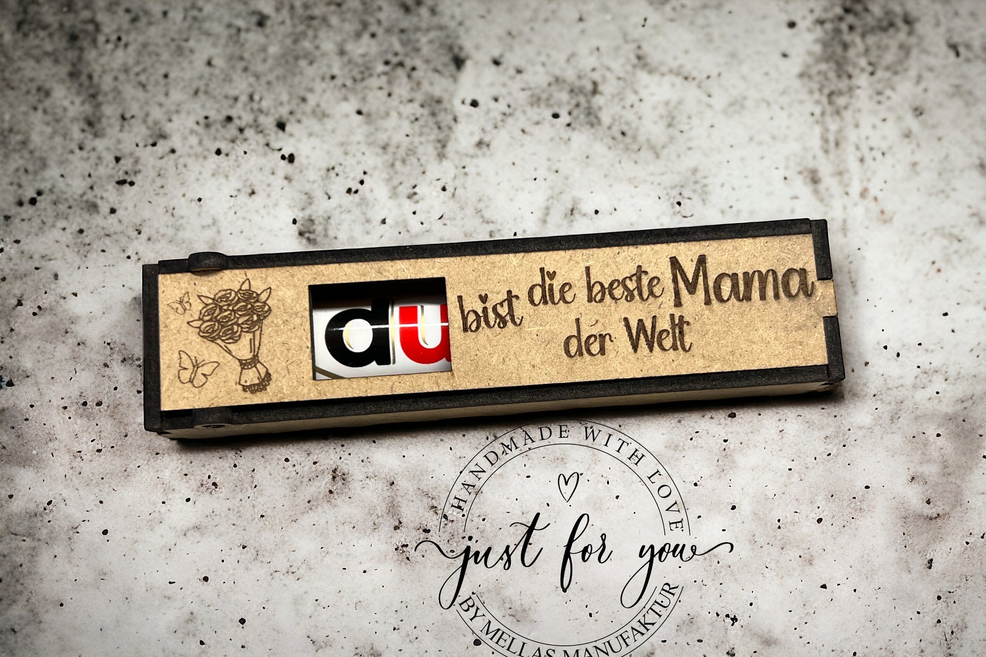 Schokoriegel Holzbox zum Muttertag - Mellas Webshop