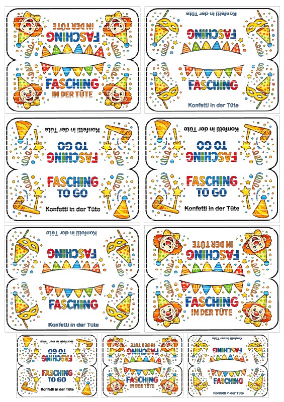 Fasching Klapptüten Druckvorlage bunt - Mellas Webshop