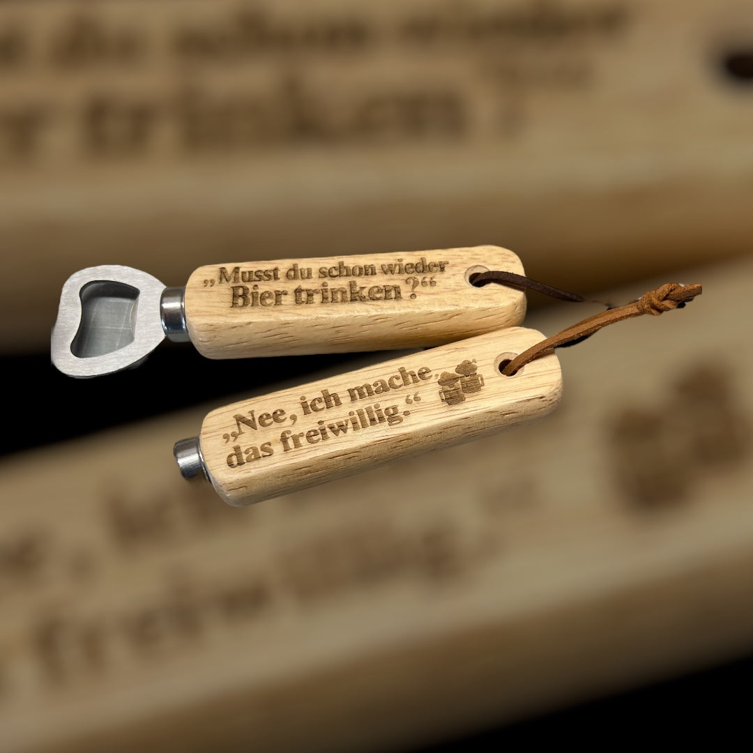 Flaschenöffner mit Holzgriff &amp; coolem Spruch - Mellas Webshop