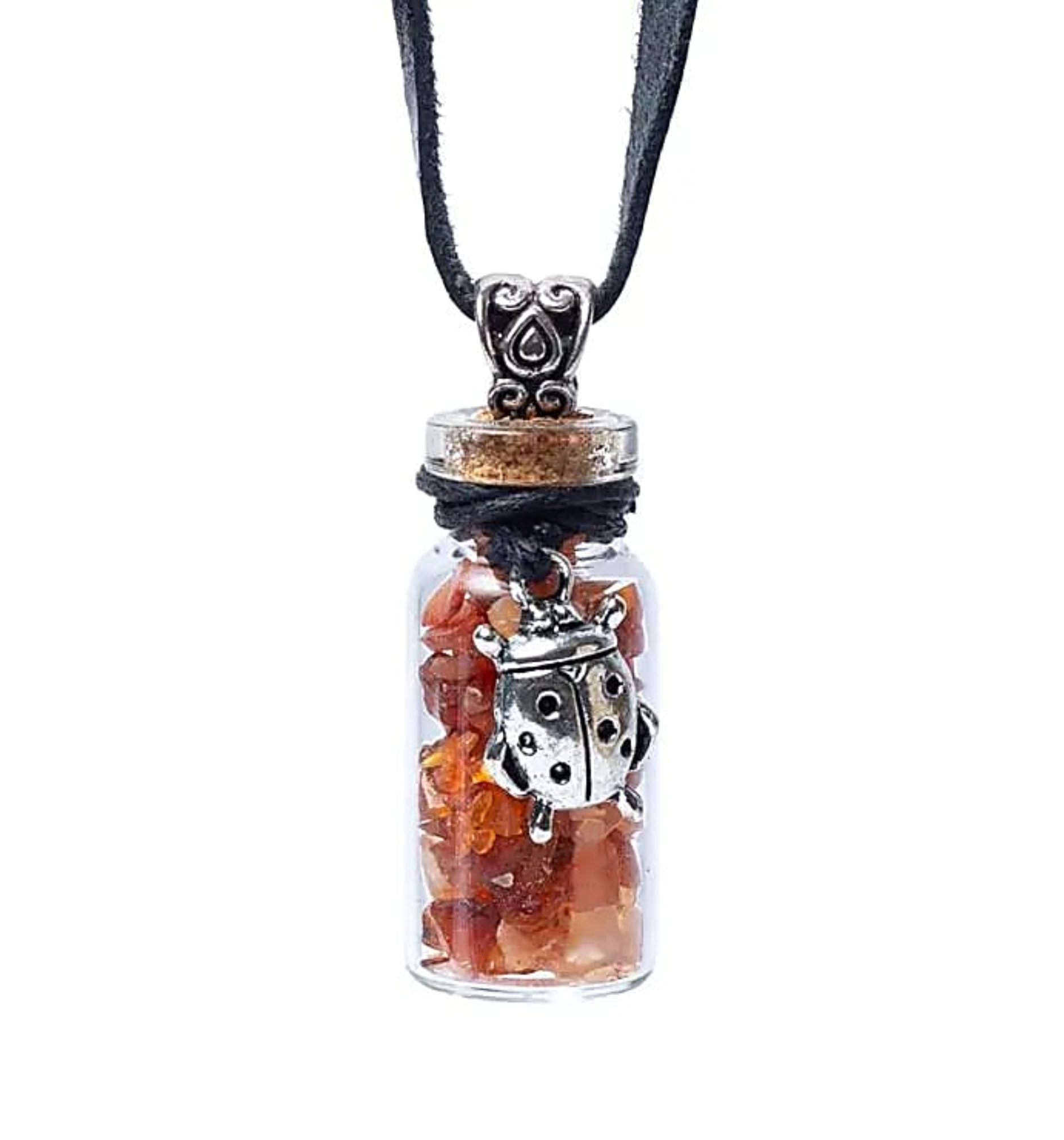 Glasfläschchen mit Kordel Karneol Marienkäfer - Mellas Webshop