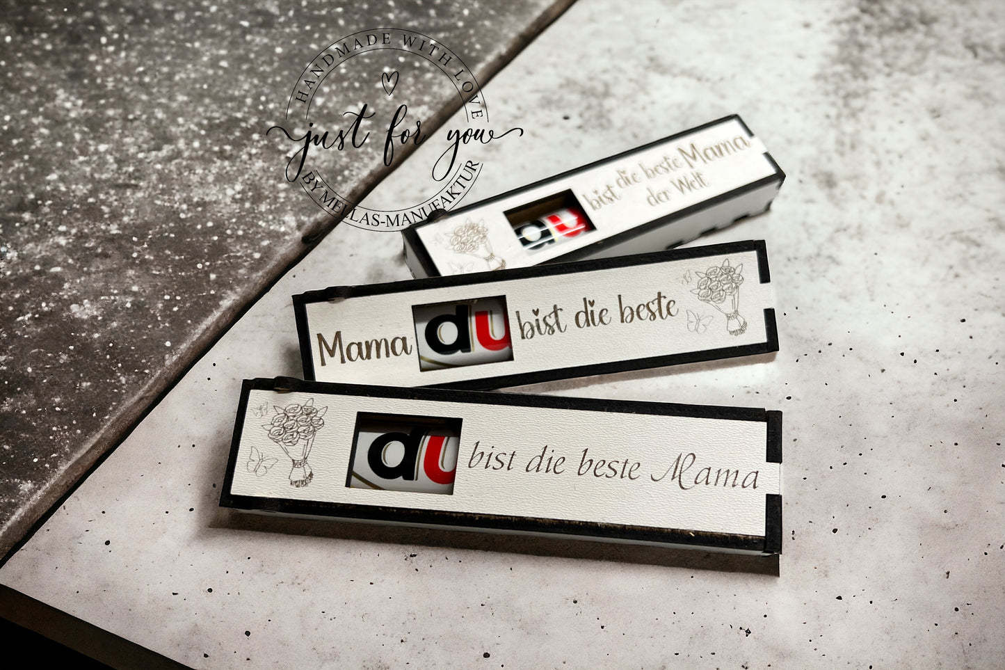 Schokoriegel Holzbox zum Muttertag - Mellas Webshop