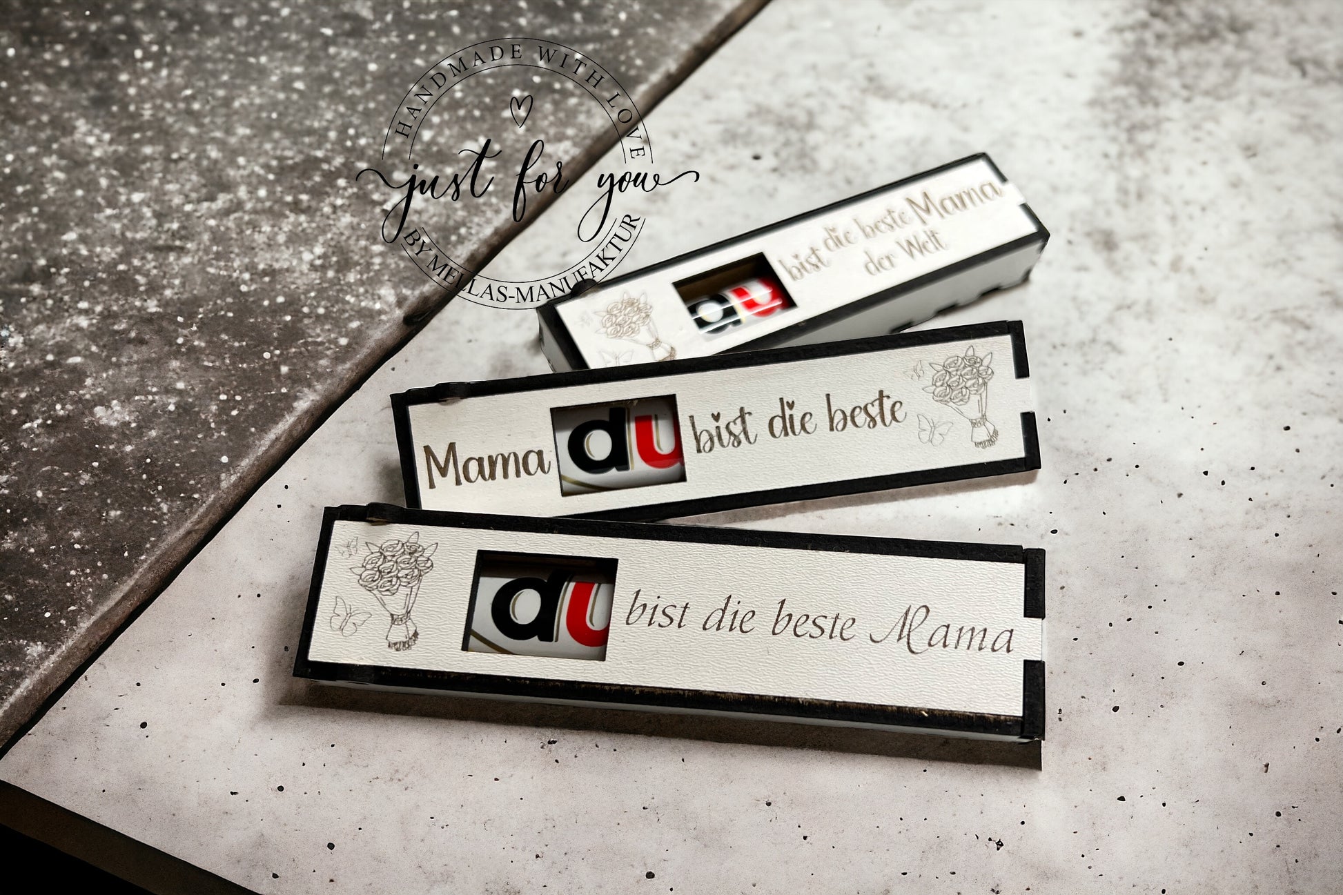 Schokoriegel Holzbox zum Muttertag - Mellas Webshop