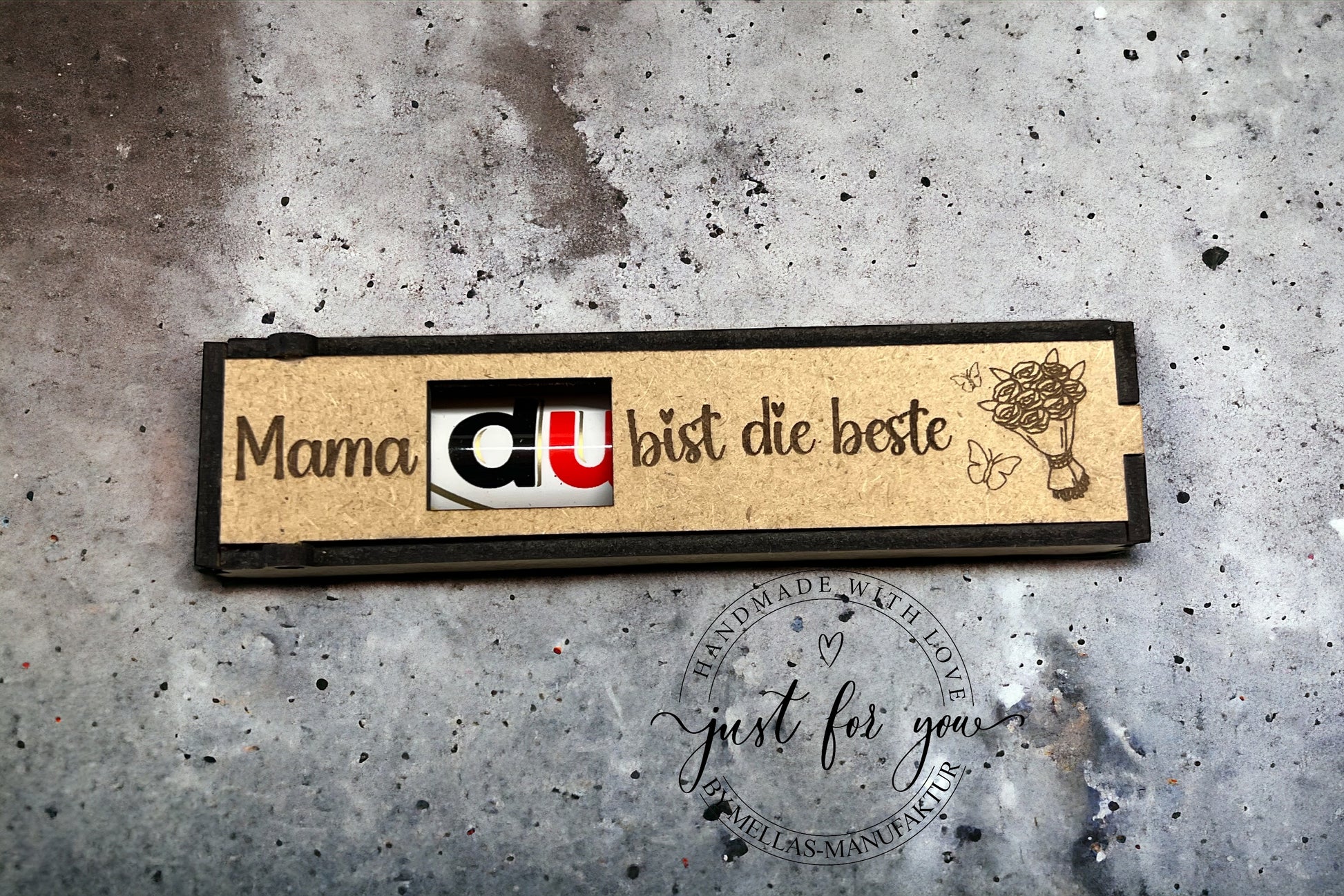 Schokoriegel Holzbox zum Muttertag - Mellas Webshop