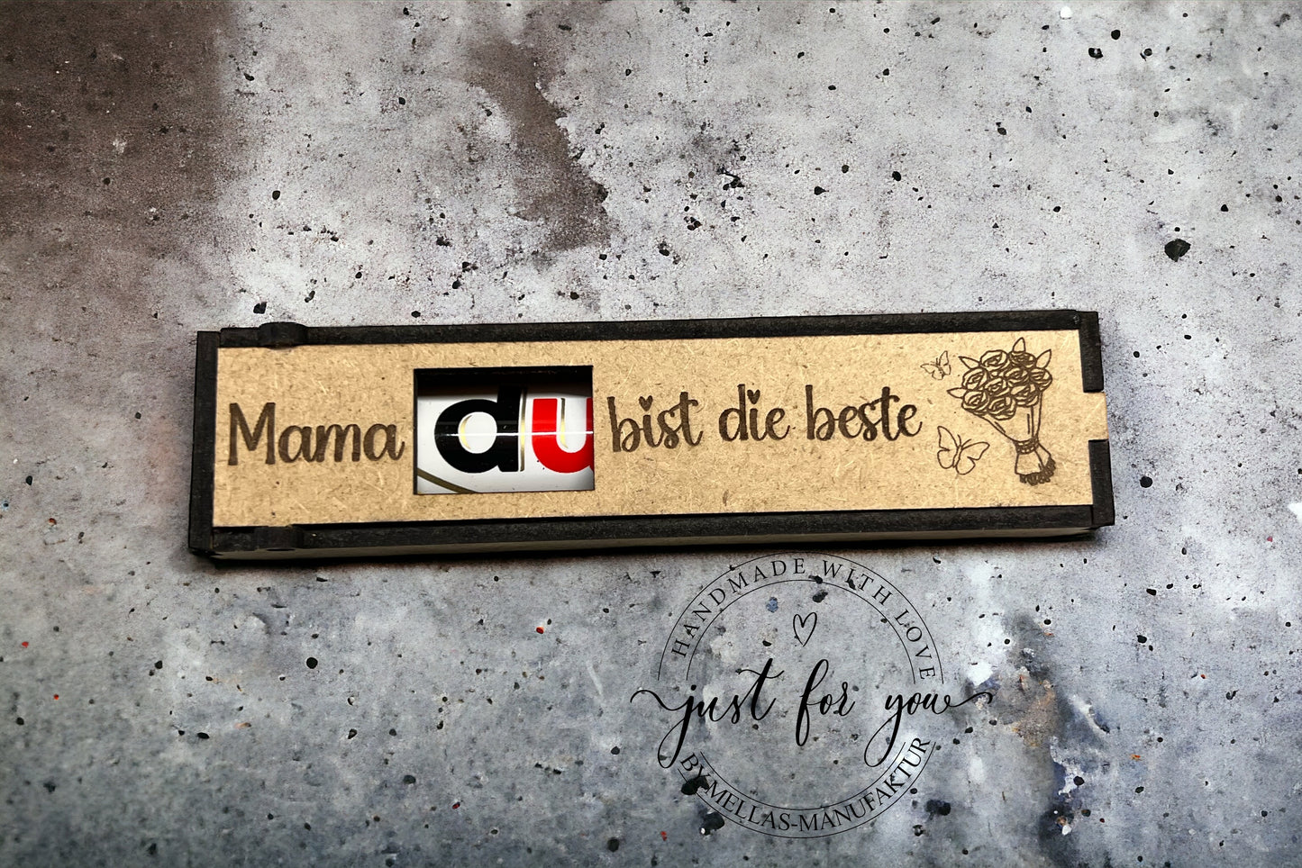 Schokoriegel Holzbox zum Muttertag - Mellas Webshop