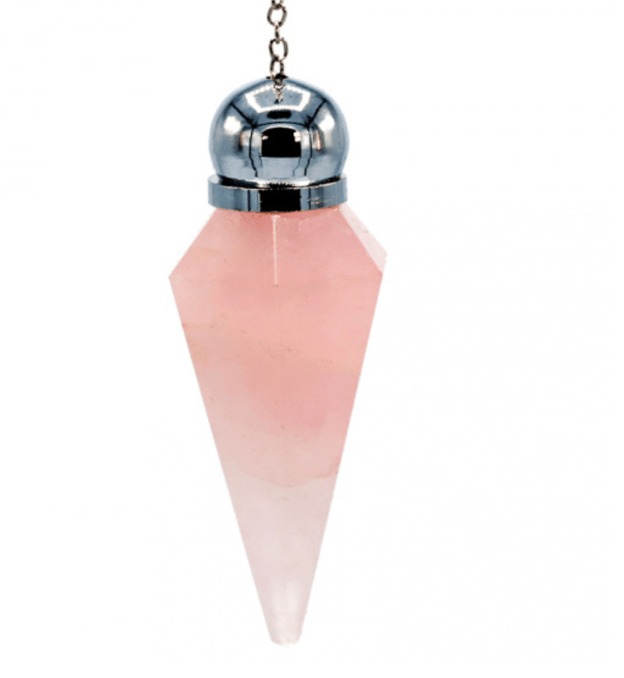 Pendel Rosenquarz mit Facettenspitze + Zierperle