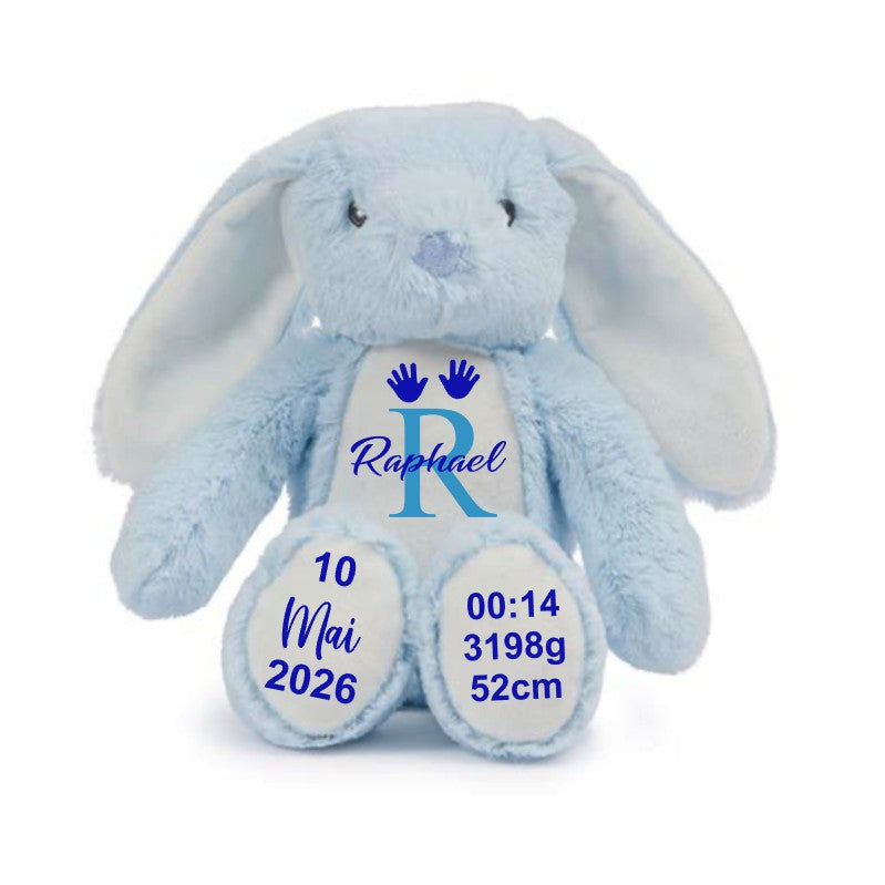 Personalisierter Kuschelhase mit Geburtsdaten - Mellas Webshop