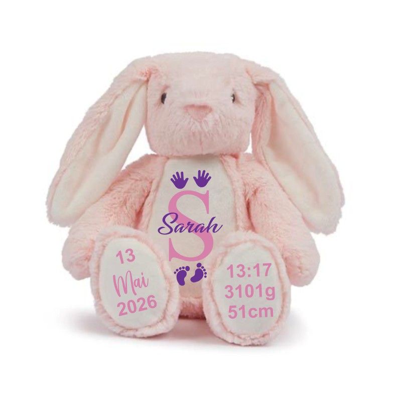 Personalisierter Kuschelhase mit Geburtsdaten - Mellas Webshop