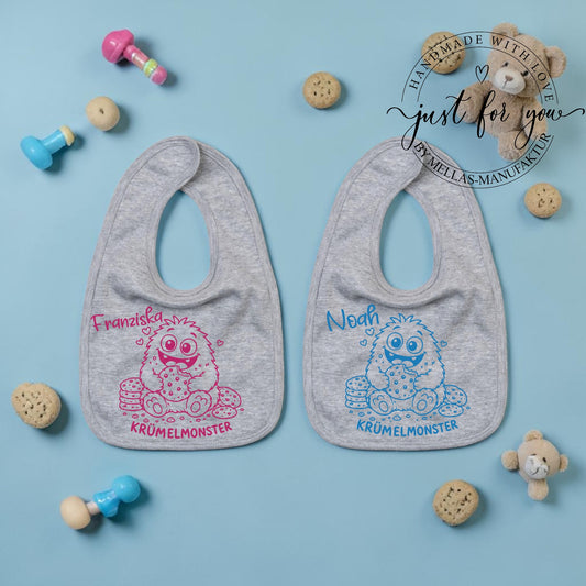 Babylatz Krümelmonster mit Name - Mellas Webshop