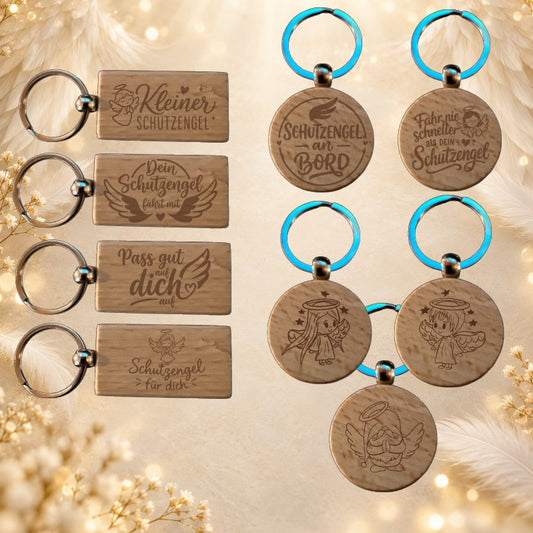Holz-Schlüsselanhänger Schutzengel - Mellas Webshop