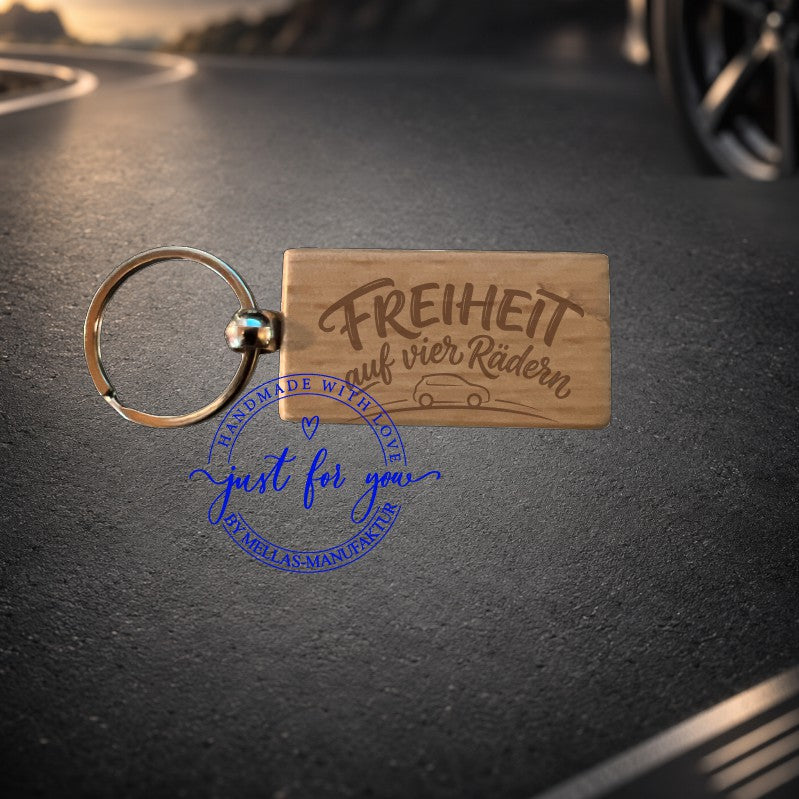Holz-Schlüsselanhänger Auto eckig