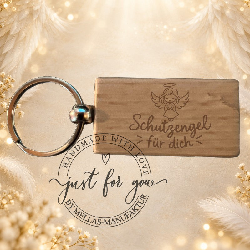Holz-Schlüsselanhänger Schutzengel