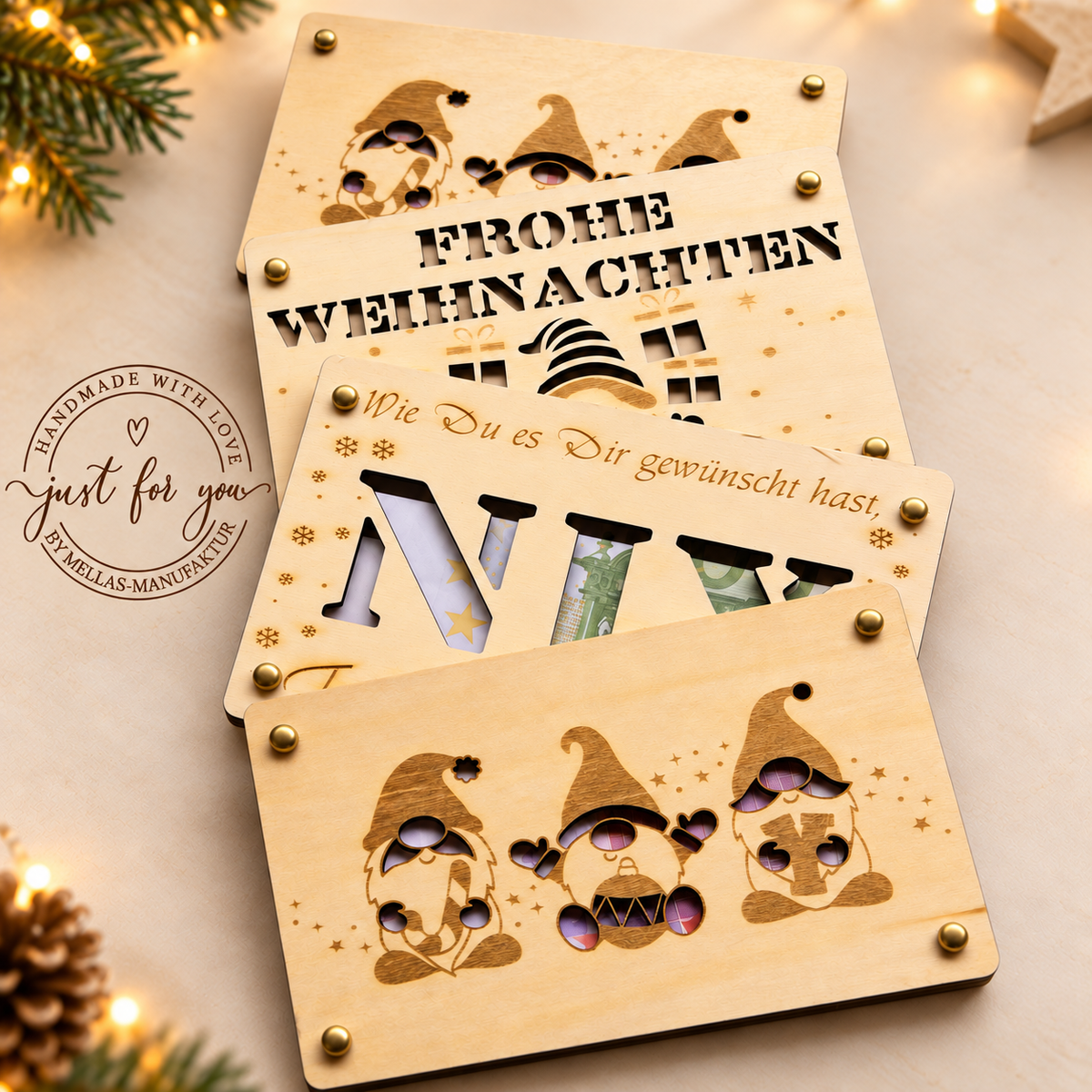 Weihnachtliche Geldgeschenkverpackung aus Holz – stilvoll schenken