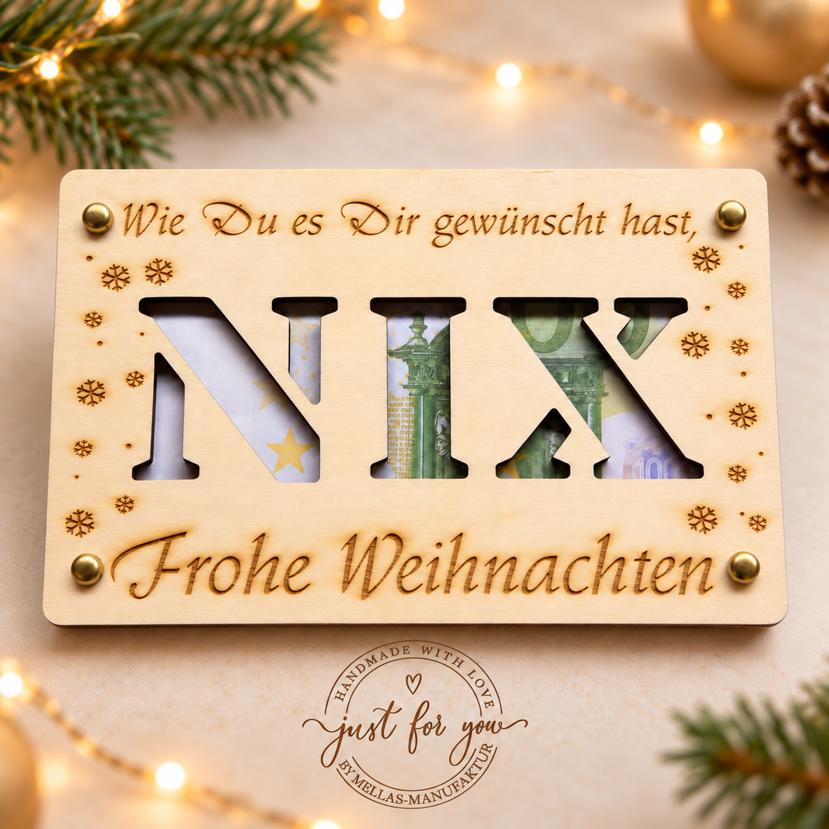Weihnachtliche Geldgeschenkverpackung aus Holz – stilvoll schenken