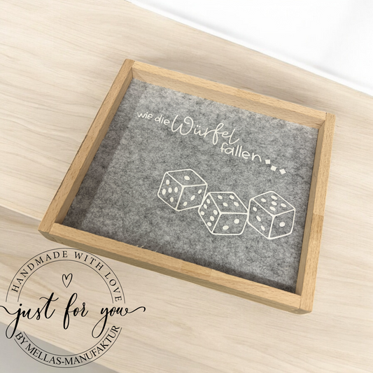 Würfeltablett aus Holz & Filz – Handgemacht mit Liebe