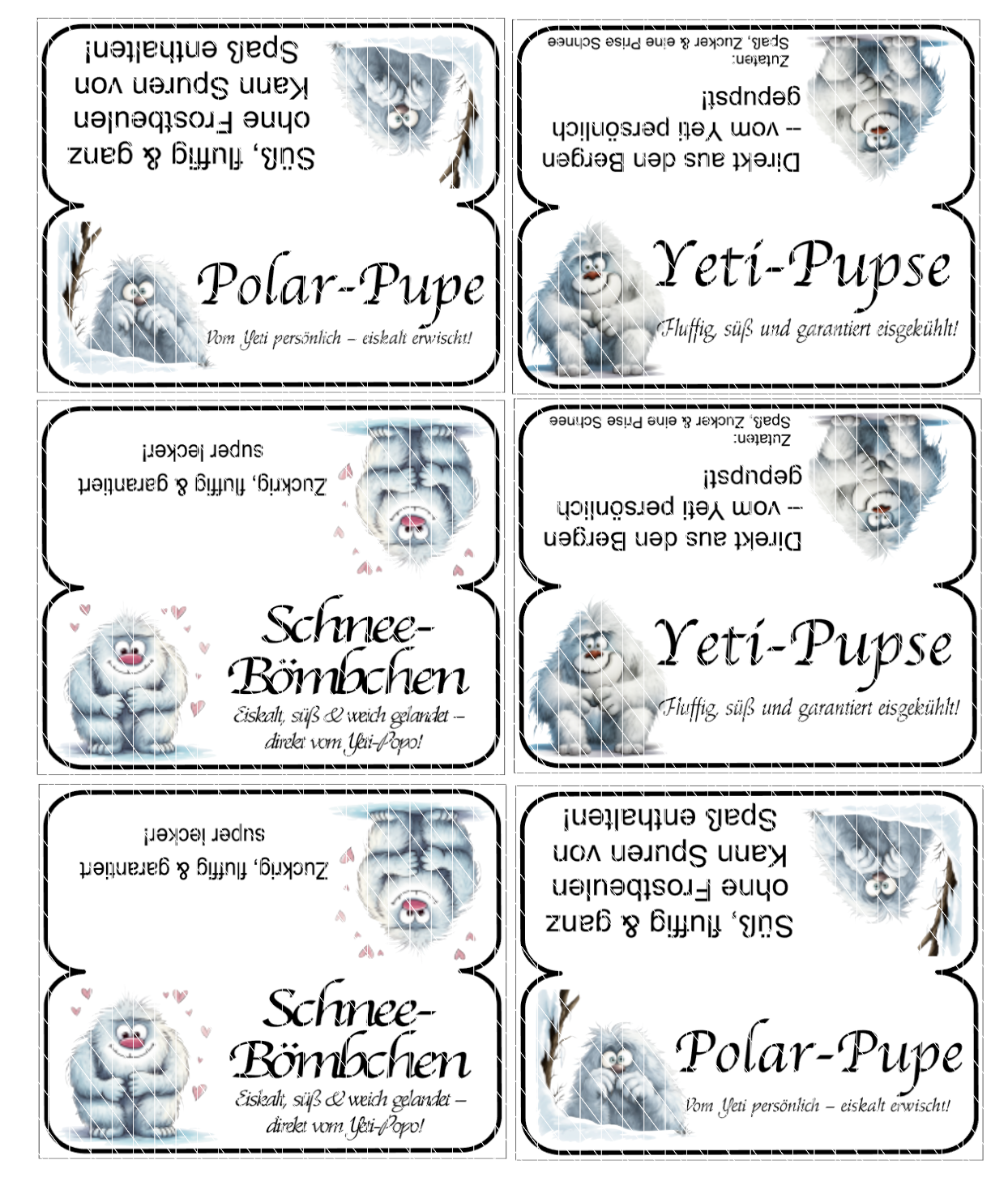 Druckvorlage Yeti-Pupse – Winterverpackung zum Ausdrucken - Mellas Webshop