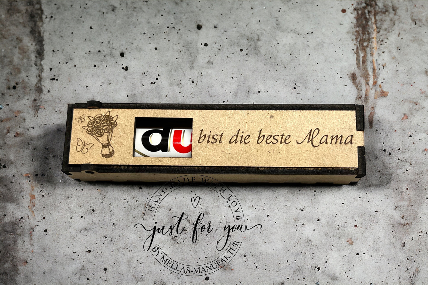 Schokoriegel Holzbox zum Muttertag - Mellas Webshop