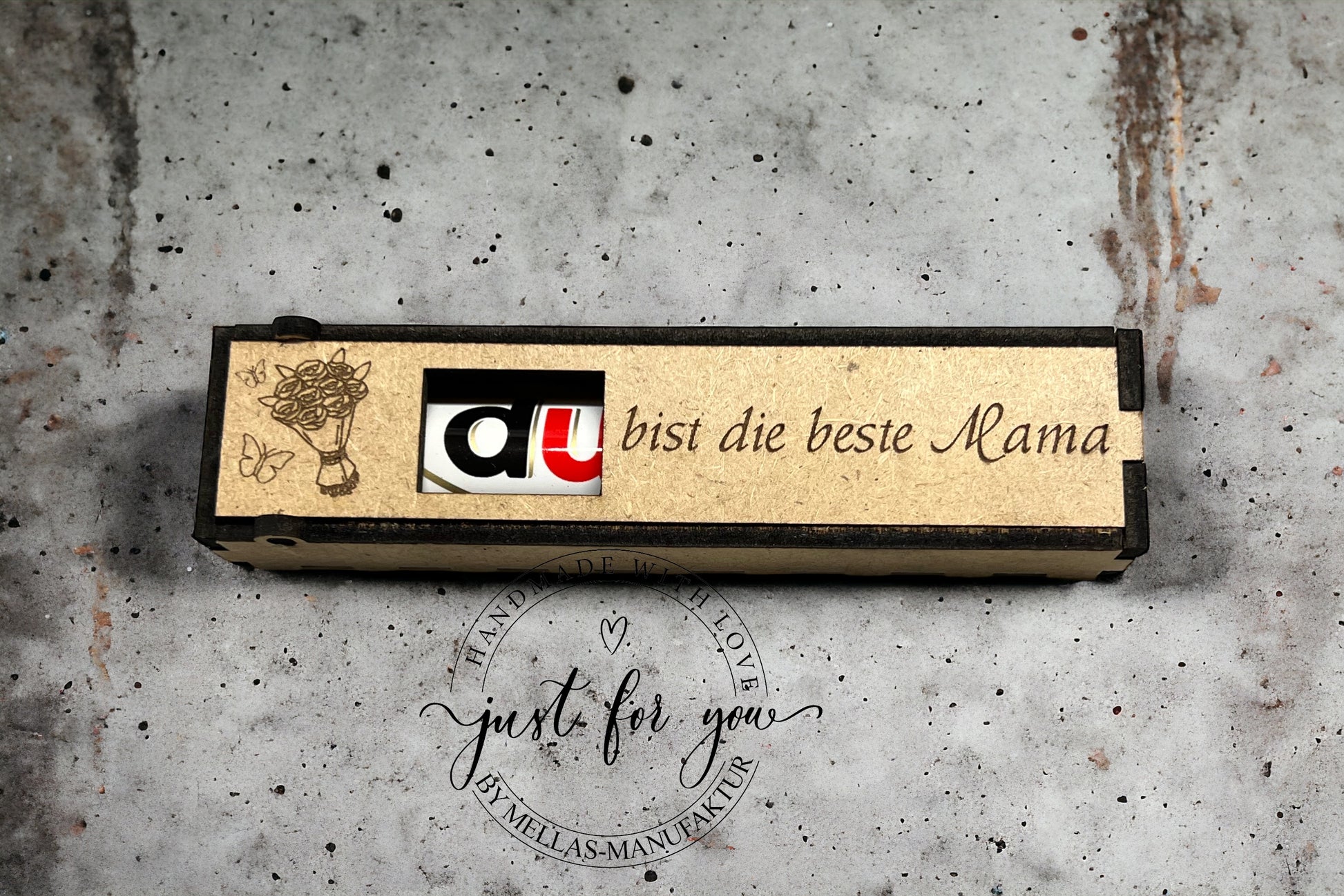 Schokoriegel Holzbox zum Muttertag - Mellas Webshop